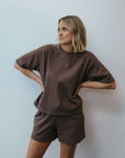 womens cotton jersey coord brown set