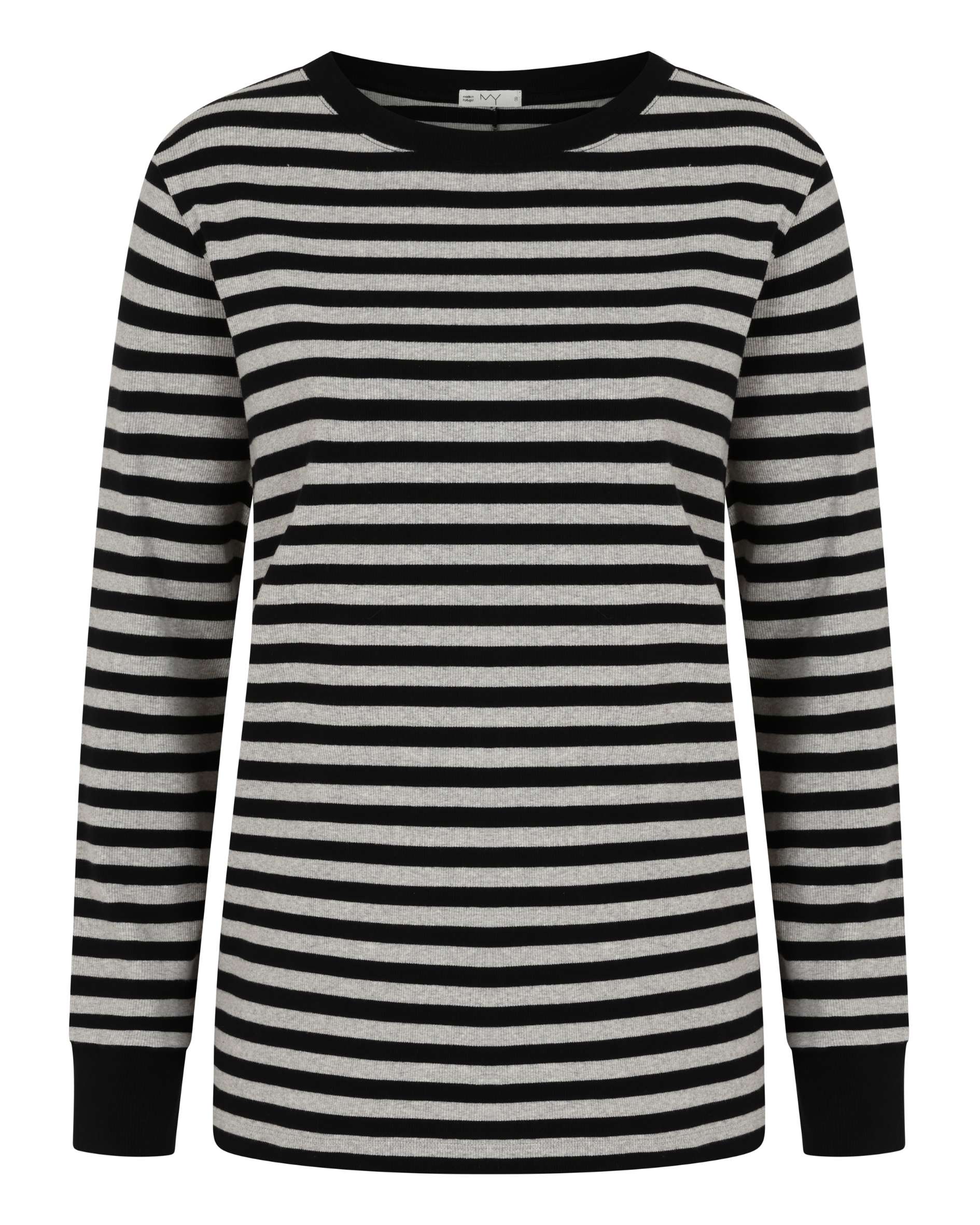 Audrey Luxe Rib Grey Marl and Black Stripe T