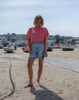 Coral colour organic cotton cropped t-shirt - Sophie Hellyer - beach