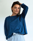 Cropped long sleeve t-shirt in French Navy
