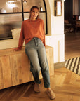 Cropped long sleeve top in cinnamon