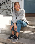 Heavyweight grey marl sweatshirt with jeans and trainers