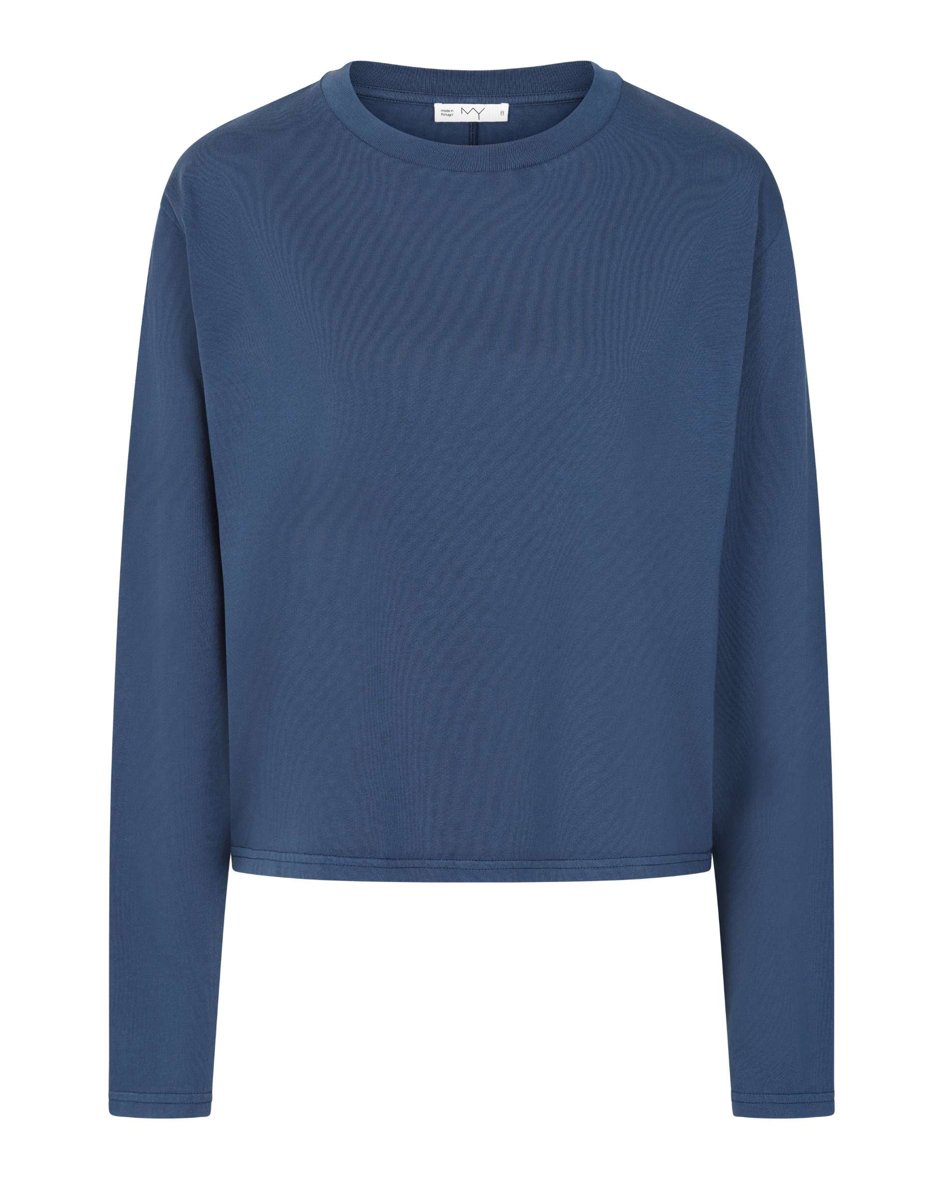 Cropped long sleeve t-shirt in French Navy