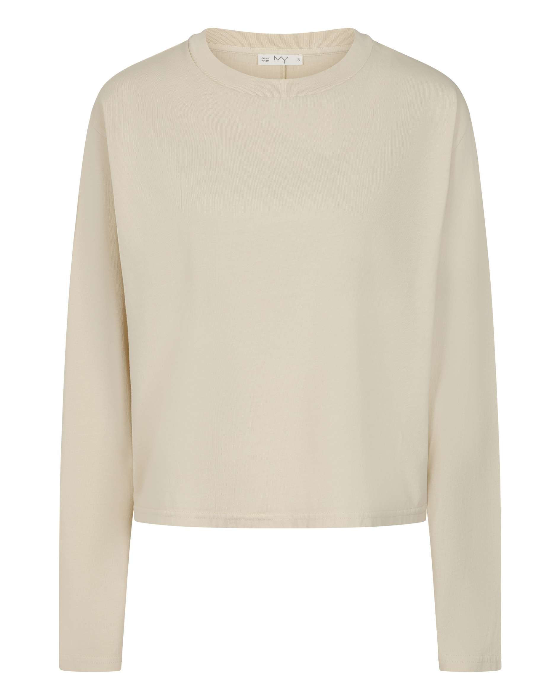 Cropped long sleeve t-shirt in vanilla in organic cotton jersey
