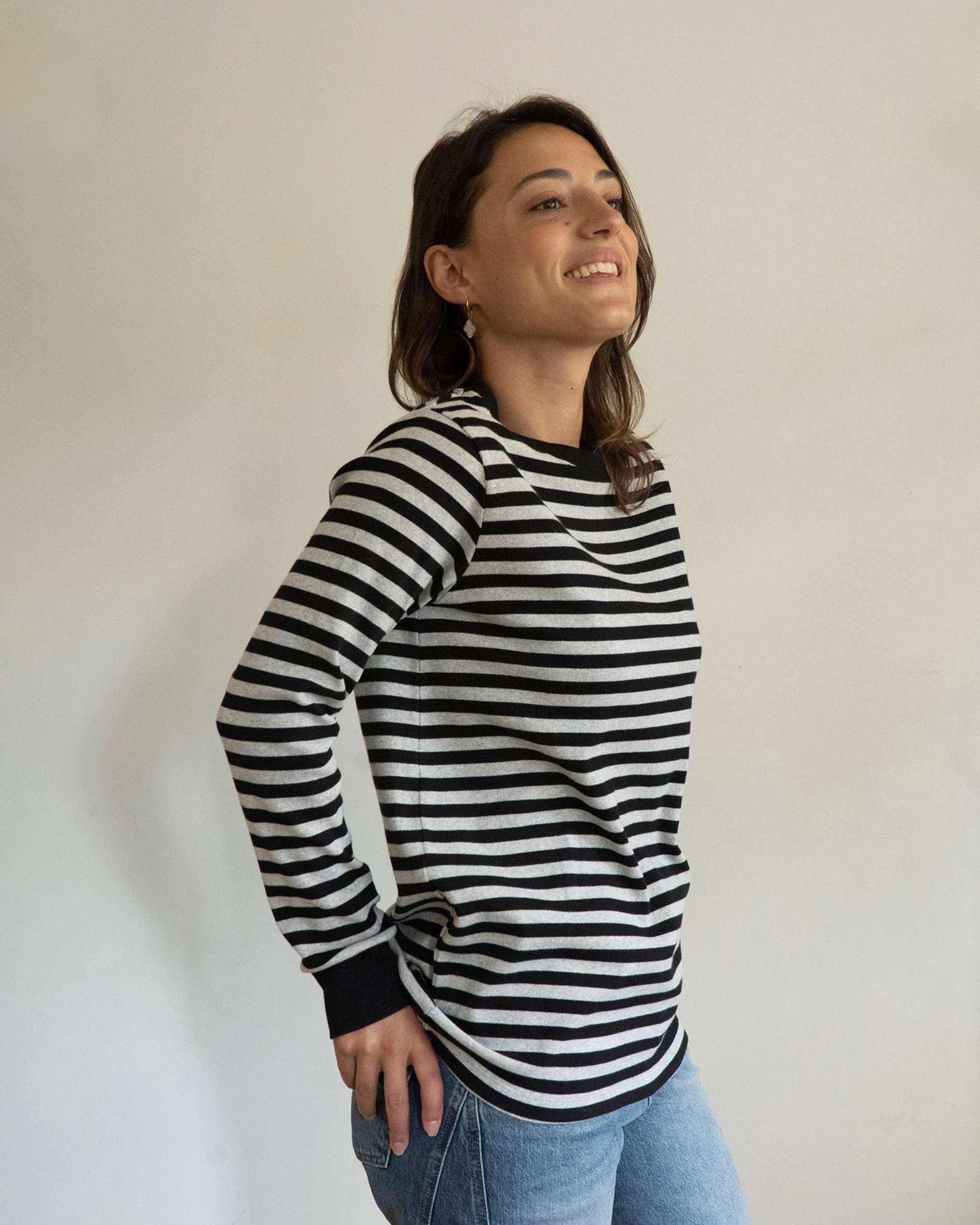 Long sleeve organic cotton top with ribbed cuff