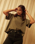Midweight cropped t-shirt in dark olive