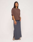 Mocha_brown_t-shirt_in_organic_cotton_worn_over_stripe_Elle_dress