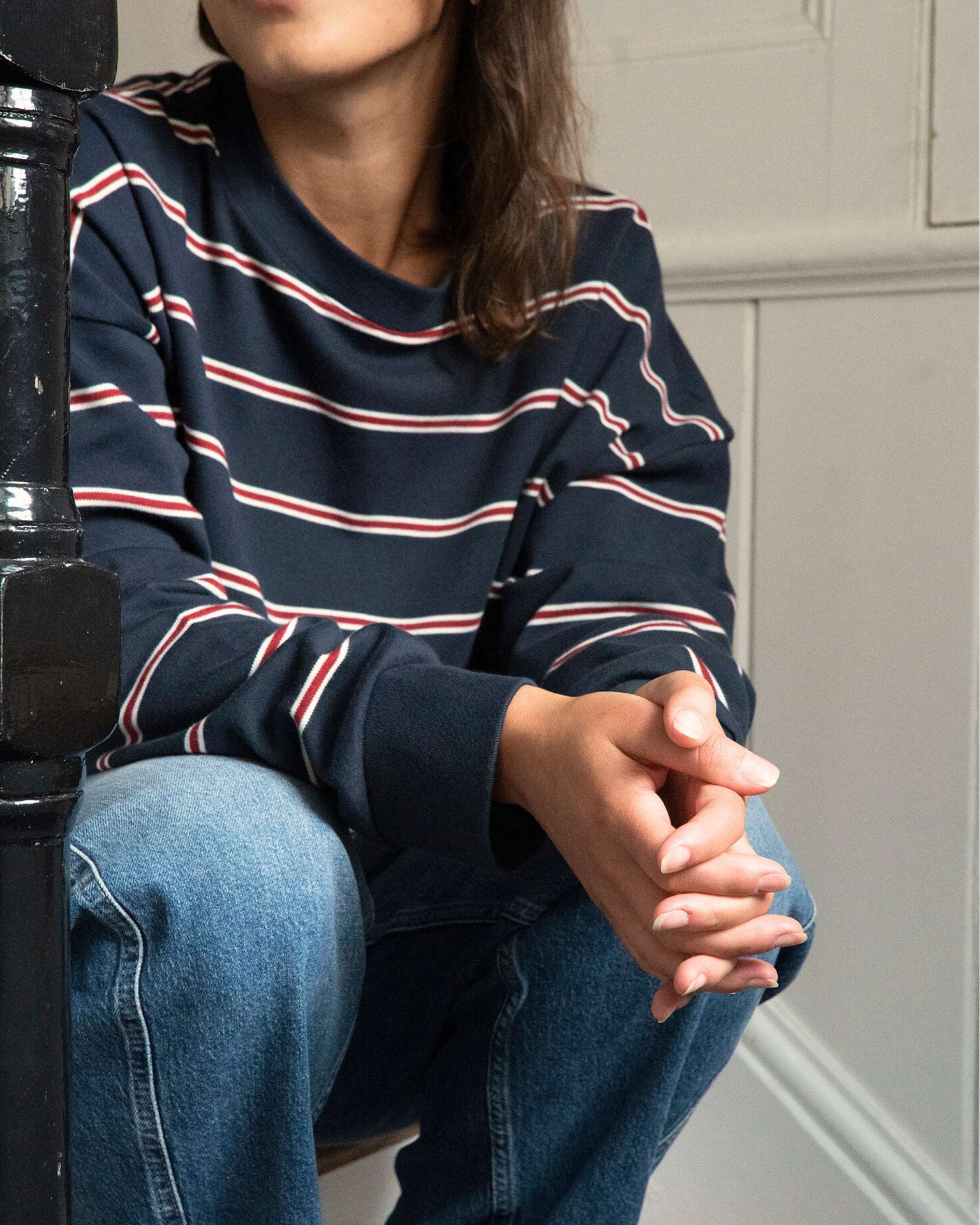 Multistripe navy top in soft organic cotton