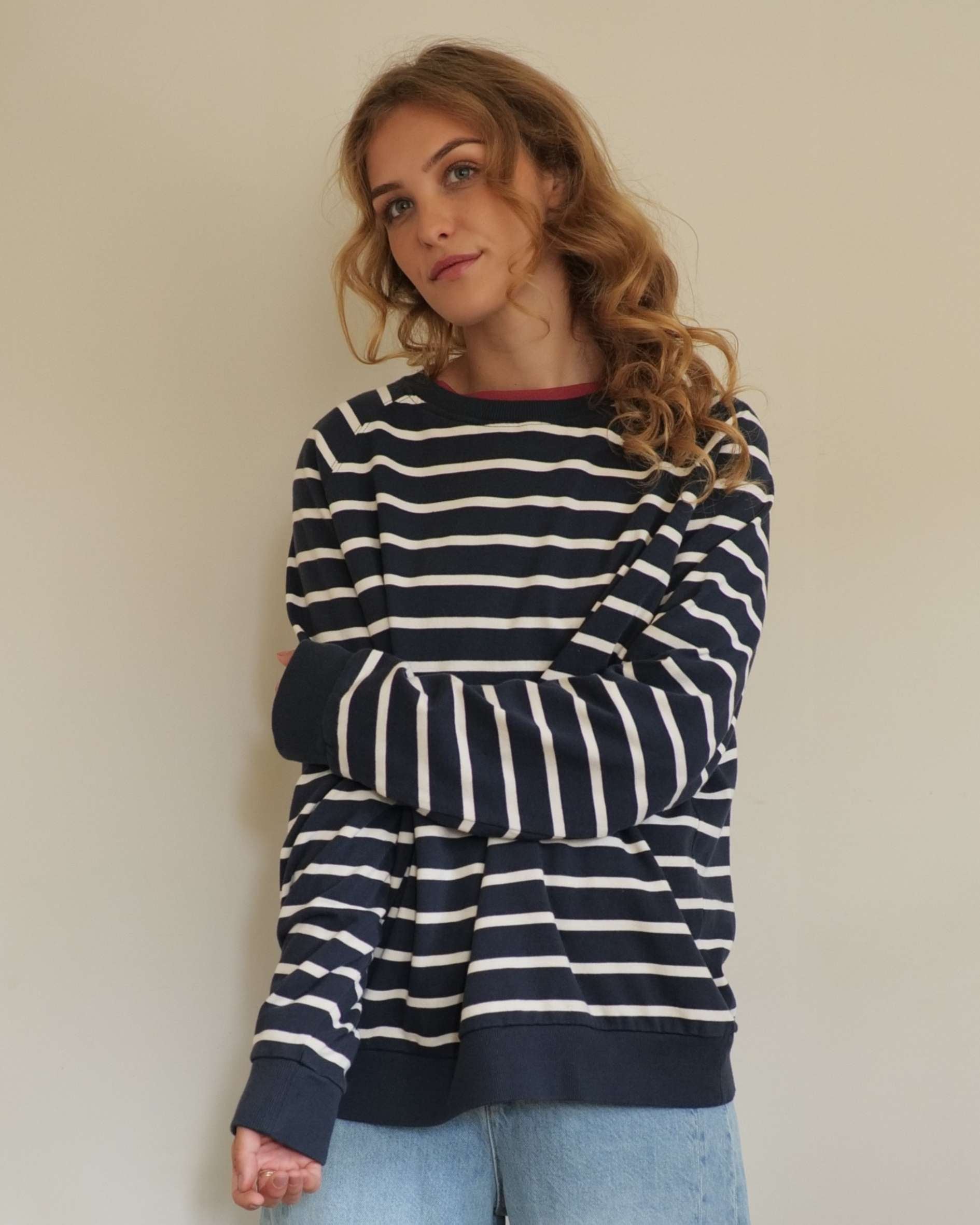 Nancy Women's Organic Cotton Heavyweight Jersey Navy Breton Top