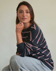 Navy and cherry multistripe top