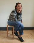 Organic cotton Audrey in black and grey marl stripes