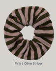 PINK_AND_OLIVE_STRIPE_Scrunchie_with_reused_fabric_remnants