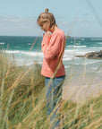 Premium sweatshirt in coral colour with jeans