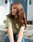 Relaxed t-shirt in light olive green organic cotton