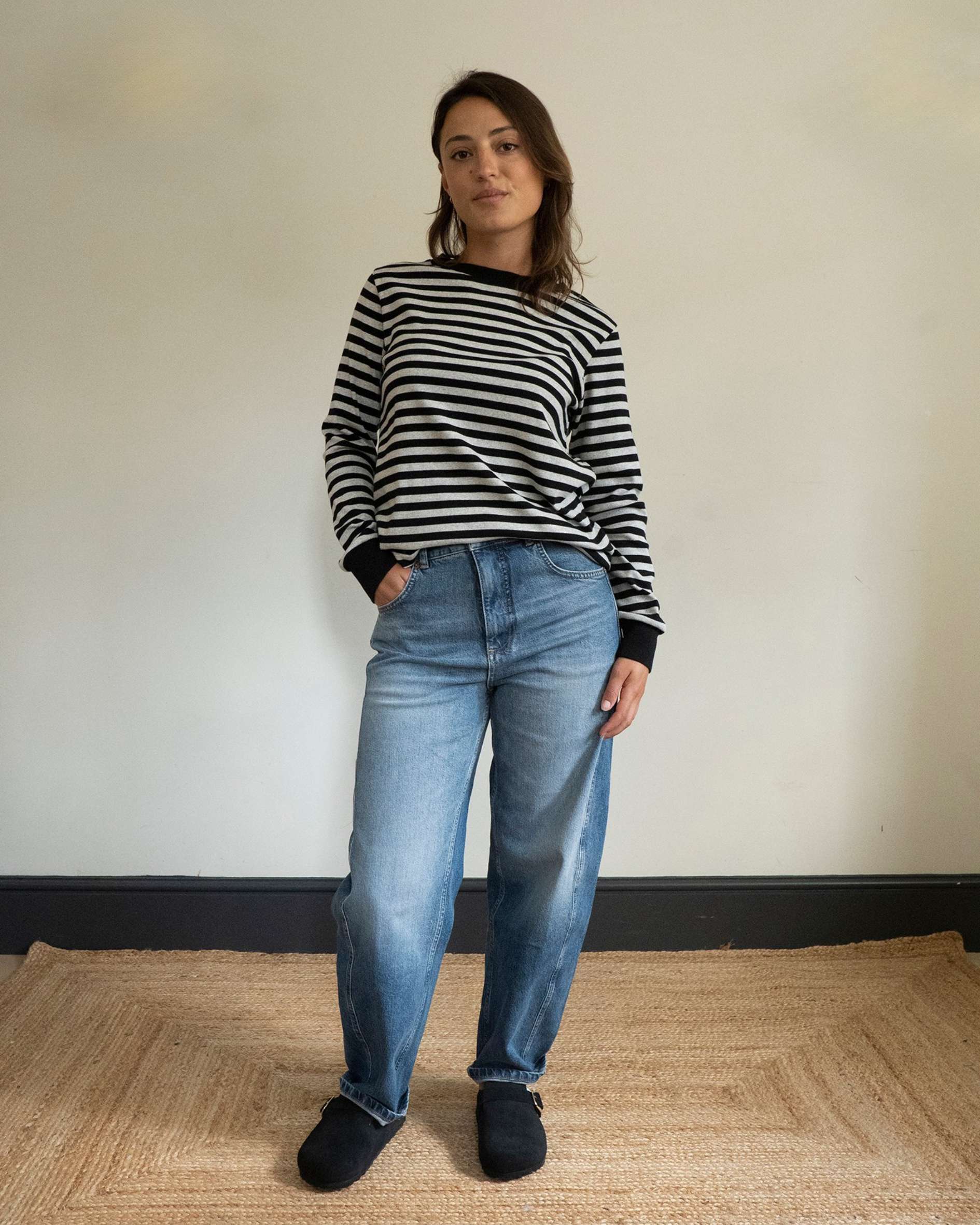 Striped long sleeve base layer top