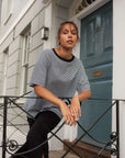 Thia_-_oversized_black_fine_stripe_t-shirt_with_Claire_skirt_in_black