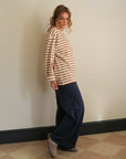 Toffee brown and off white Breton top with wide leg joggers