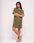 Women's boxy khaki organic cotton t-shirt dress