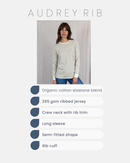 Audrey Luxe Rib Organic Cotton Grey Marl/Black Stripe T-Shirt