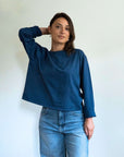 long sleeved organic cotton tee in french navy