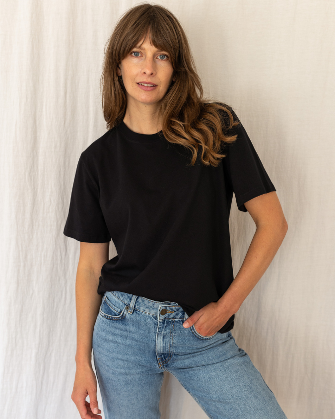 Maggie Women's Organic Cotton Crew Neck Short Sleeve Black T-shirt