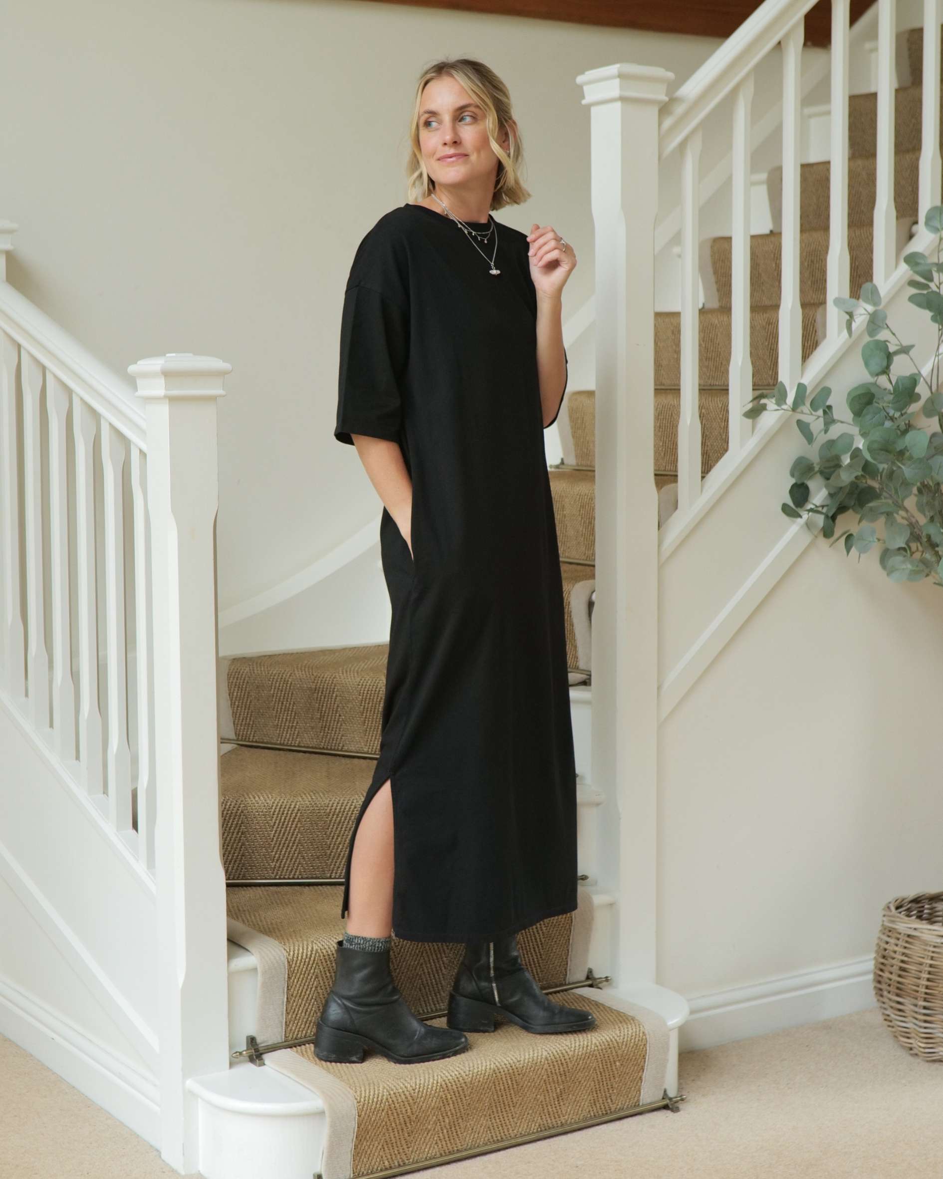 Megan Oversized Organic Cotton Black Midi Dress