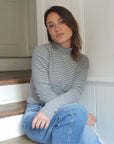 black fine stripe funnel neck in organic cotton