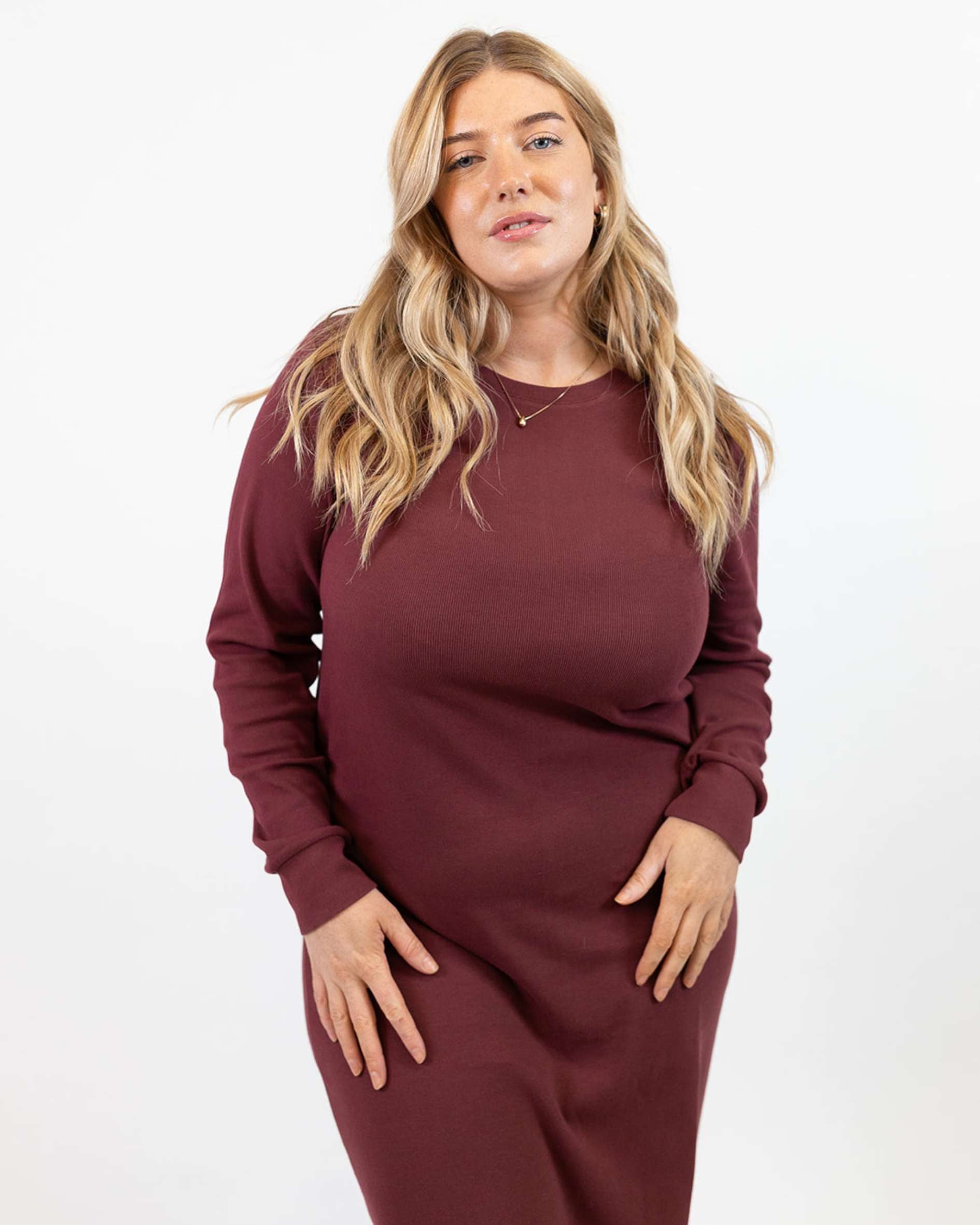 Lydia Women's Organic Cotton Crew Neck T-Shirt Dress Burgundy Rib | Ivy Clothing Lydia Women's Organic Cotton Crew Neck T-Shirt Dress Burgundy Rib | Ivy Clothing