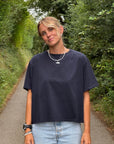 crew neck t shirt in dark navy organic cotton