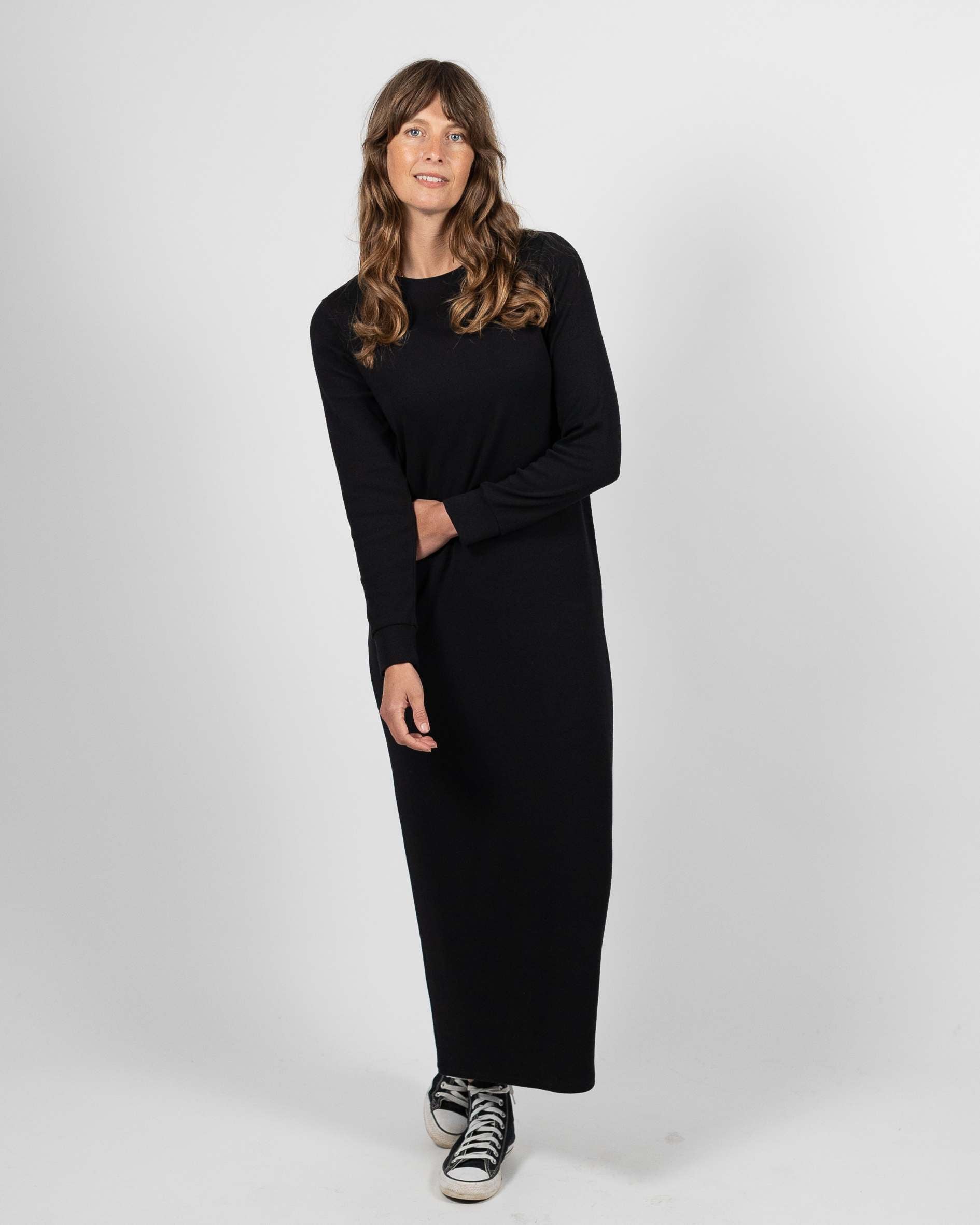 Lydia Women's Organic Cotton Crew Neck T-Shirt Dress Black Rib | Ivy Clothing Lydia Women's Organic Cotton Crew Neck T-Shirt Dress Black Rib | Ivy Clothing