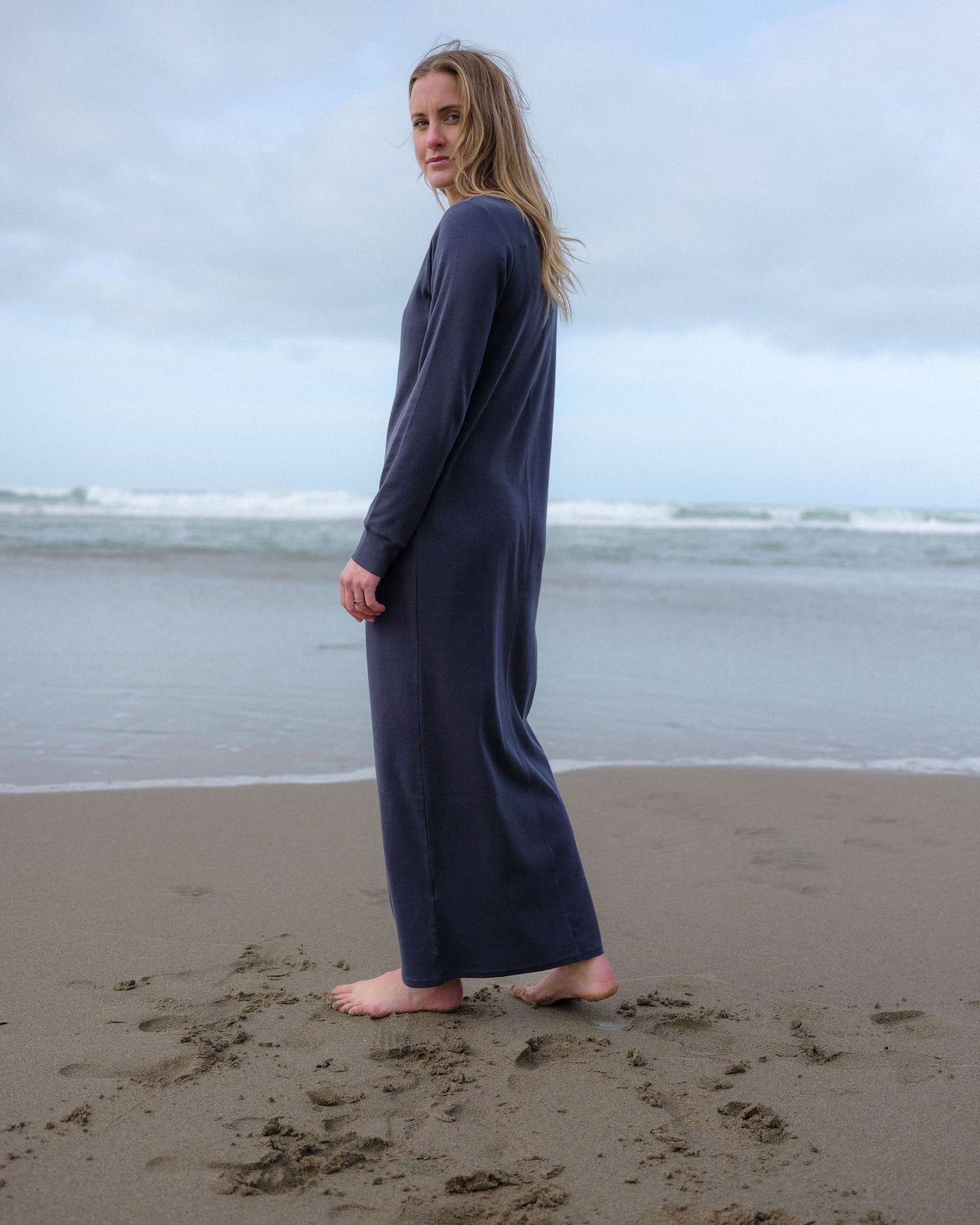 Lydia Luxe Rib Organic Cotton Navy Dress