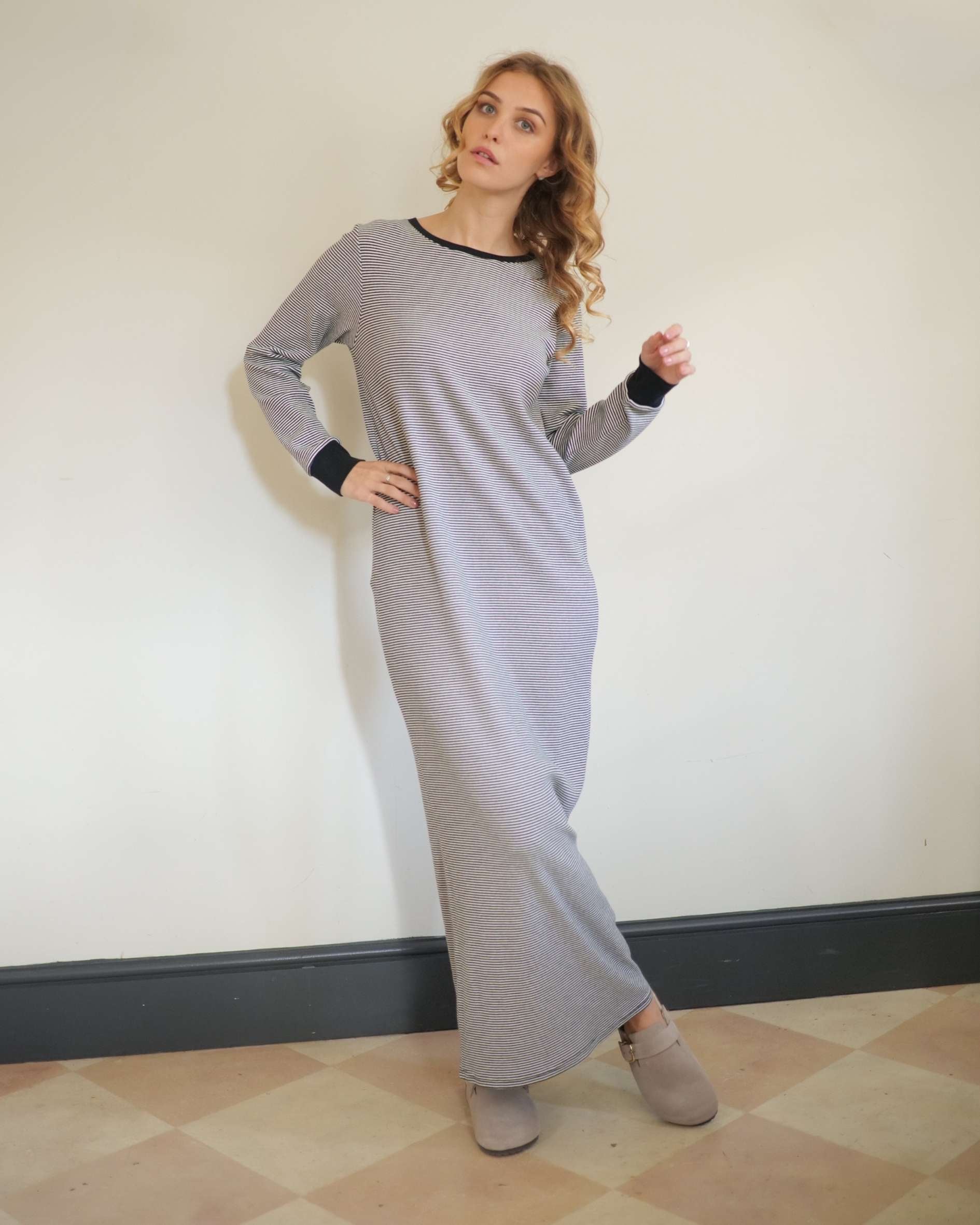 long striped dress in organic cotton