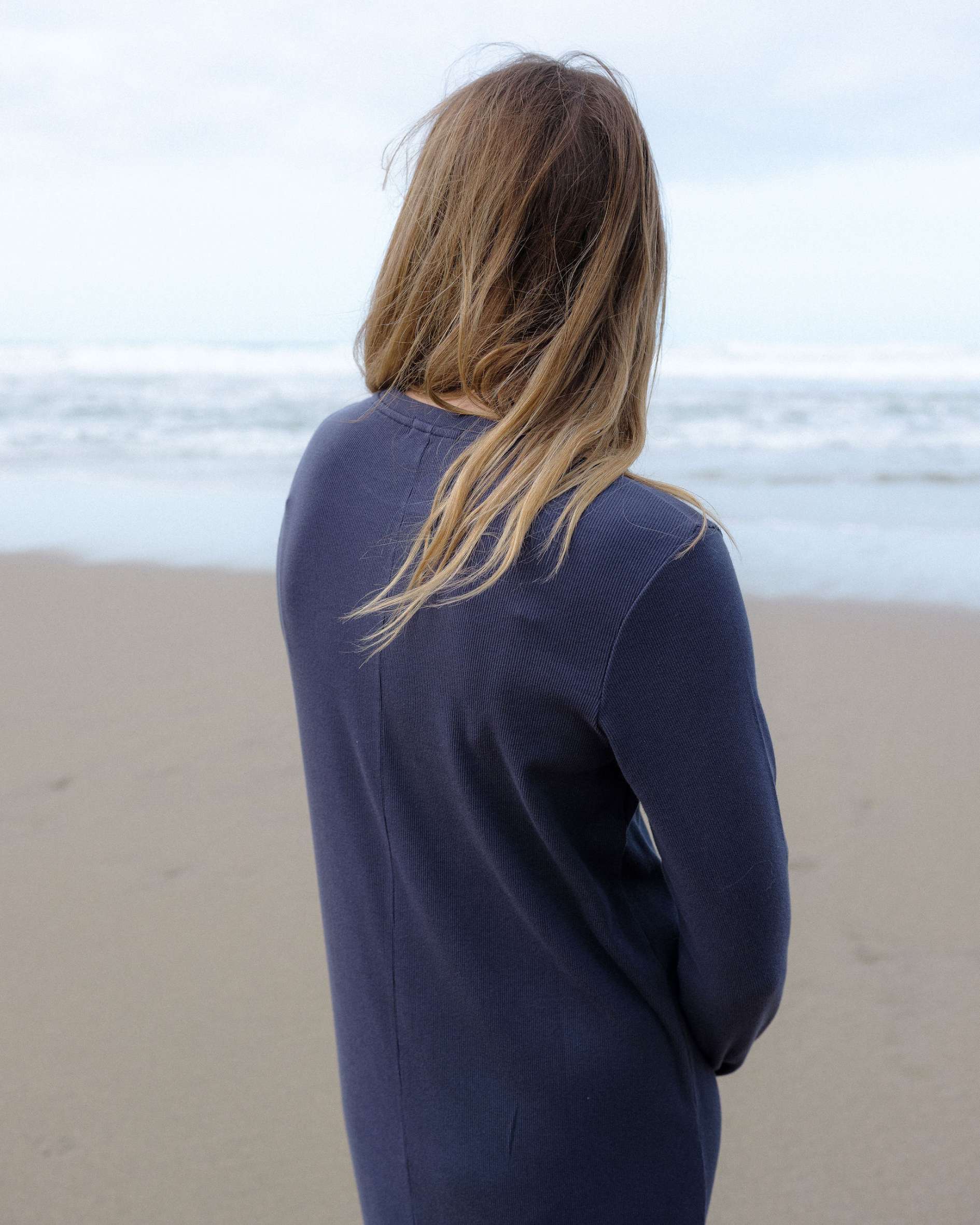Lydia Luxe Rib Organic Cotton Navy Dress