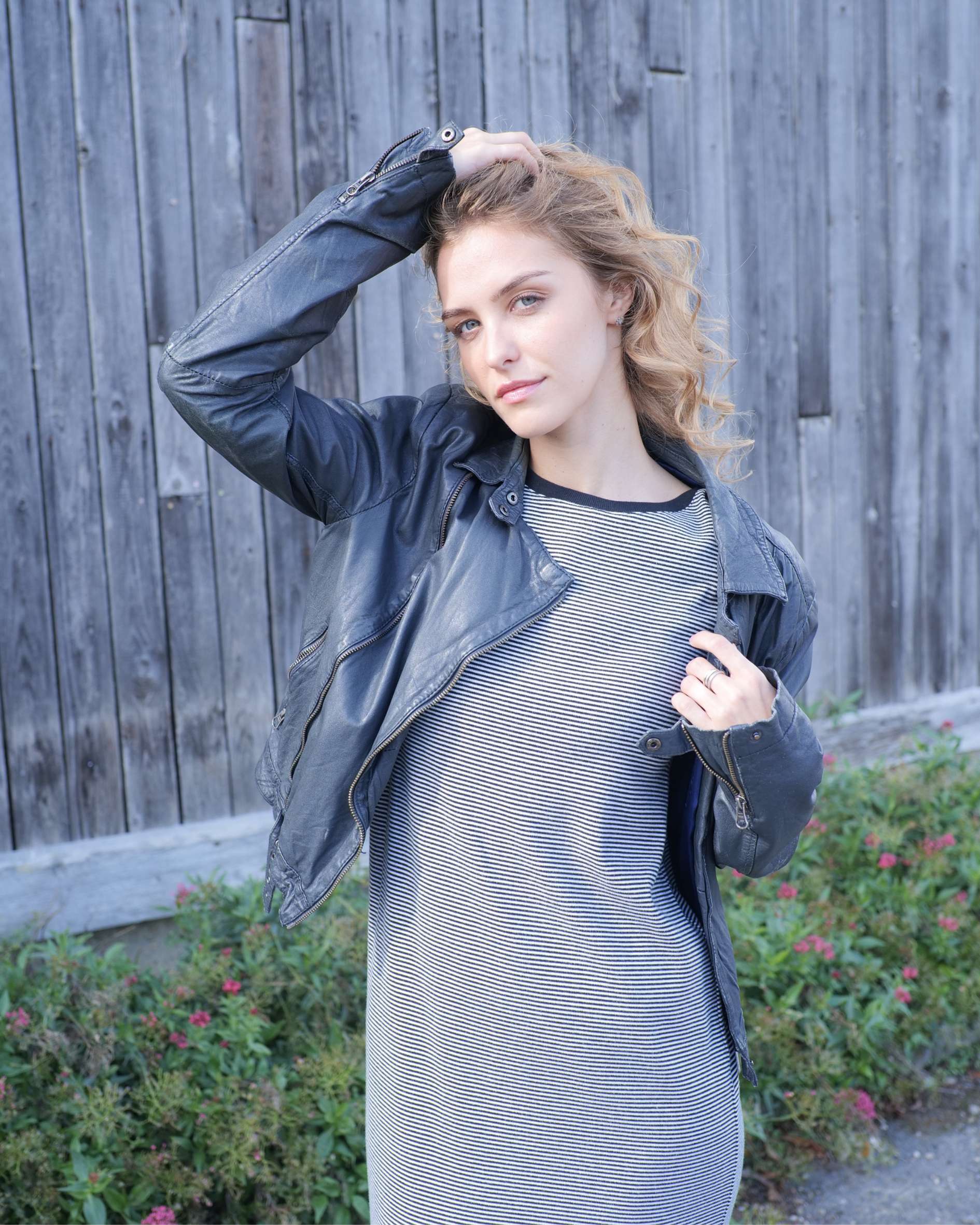 luxury dress in organic cotton with fine stripe