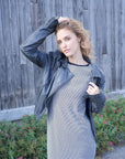 luxury dress in organic cotton with fine stripe