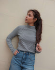 luxury ribbed funnel neck long sleeved t-shirt