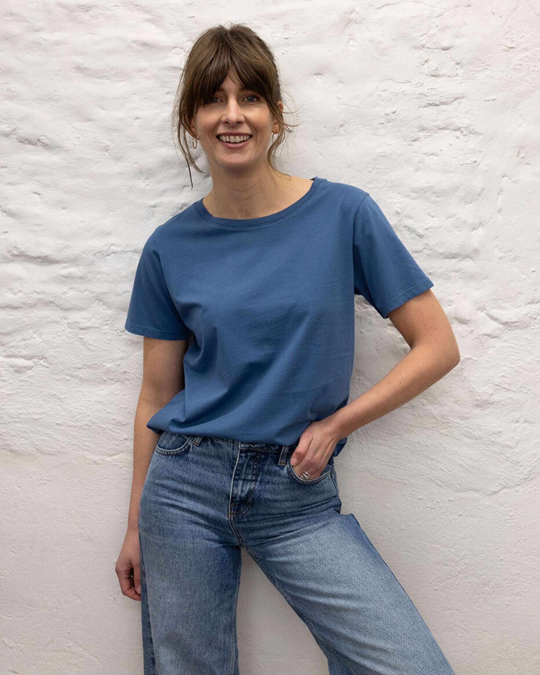 Mabel Women's Organic Cotton Low Crew Neck Indigo Short Sleeve T