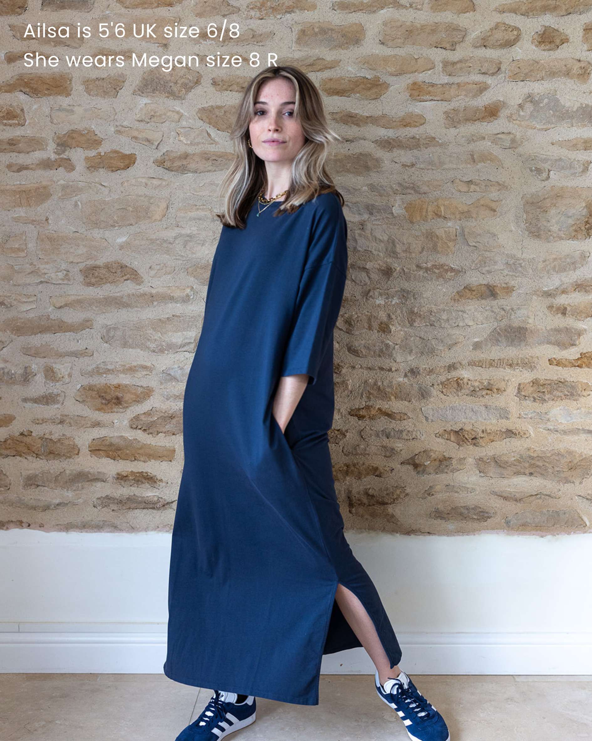 Megan Oversized Organic Cotton Navy Midi Dress