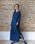 Megan Oversized Organic Cotton Navy Midi Dress