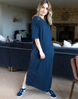 navy blue midi-dress