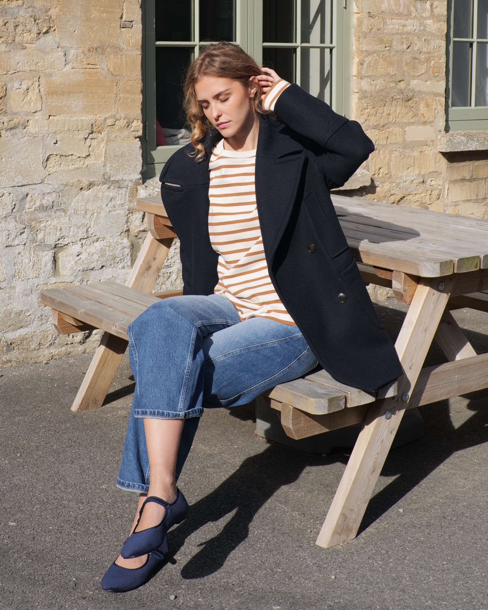 organic cotton breton in toffee and ecru stripes