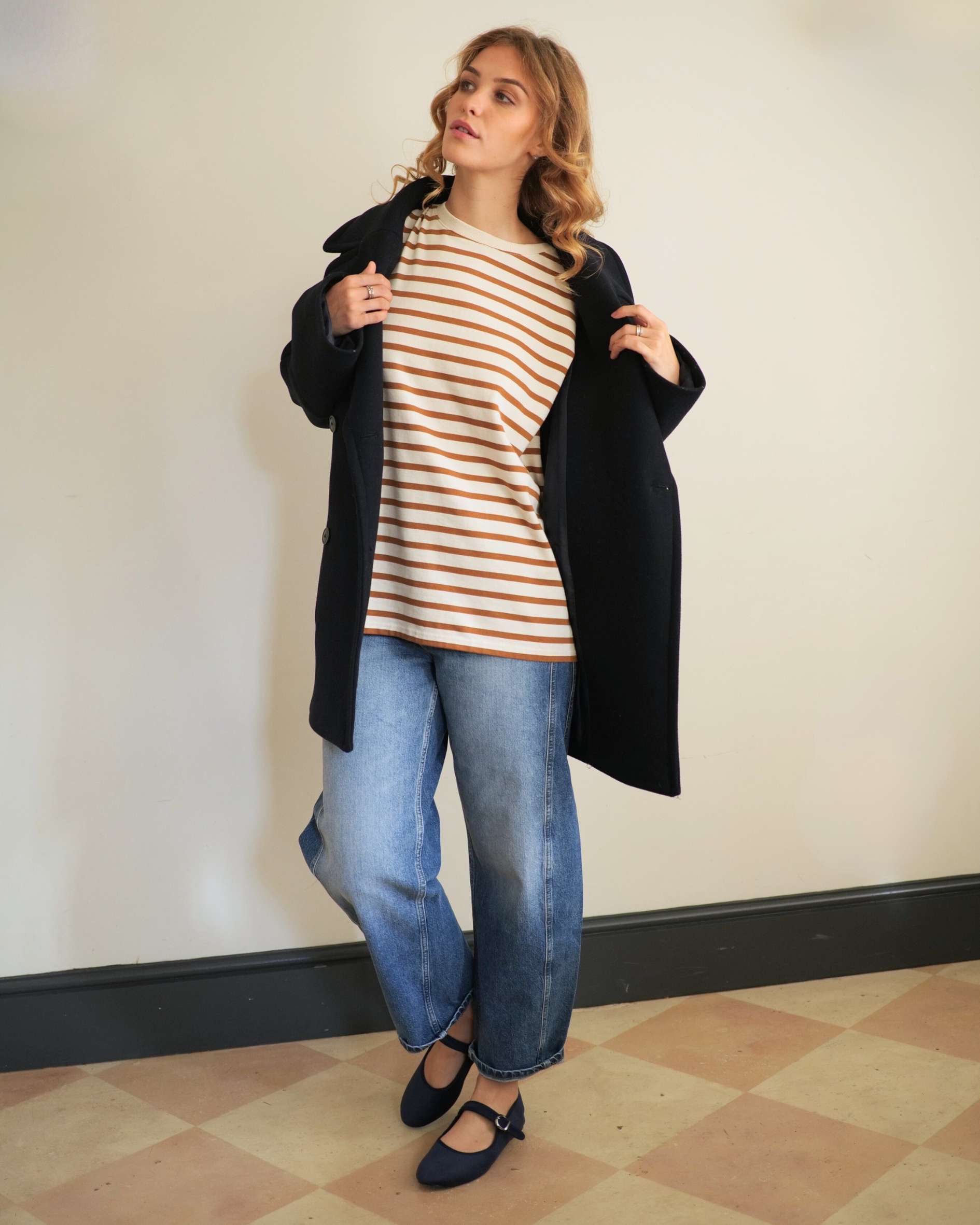 organic cotton breton in toffee brown stripes