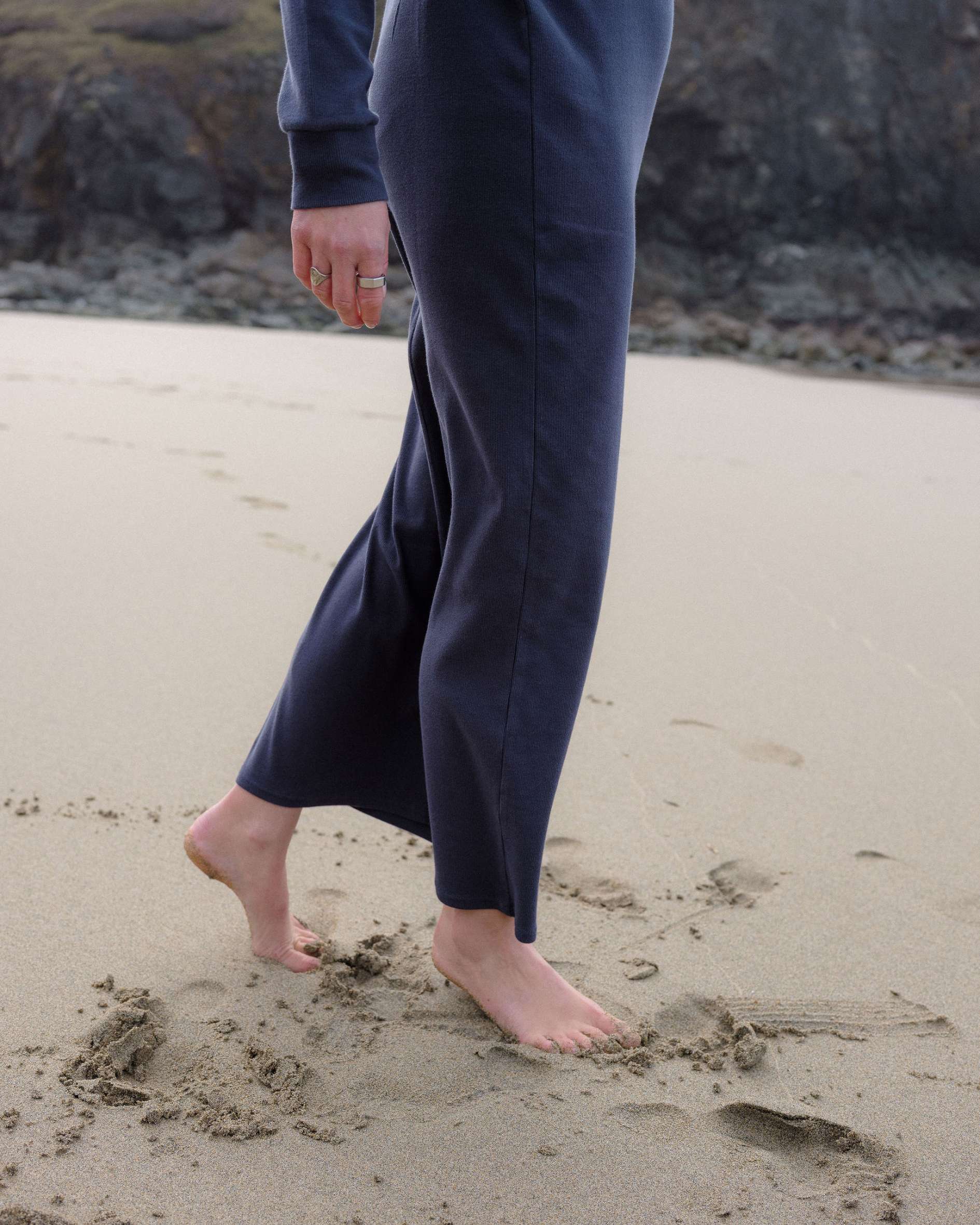 Lydia Luxe Rib Organic Cotton Navy Dress