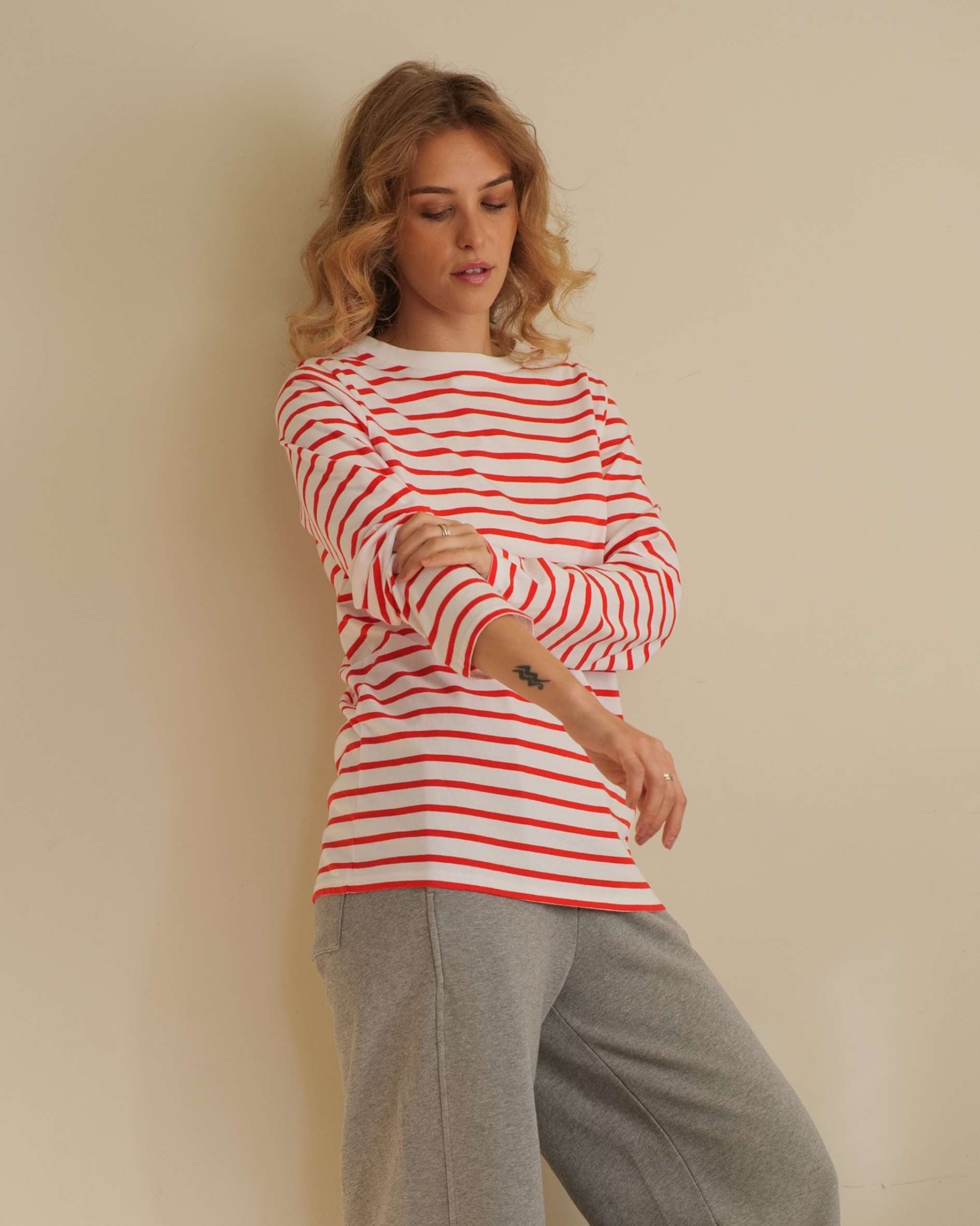 red and white stripe tee