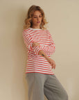 red and white stripe tee