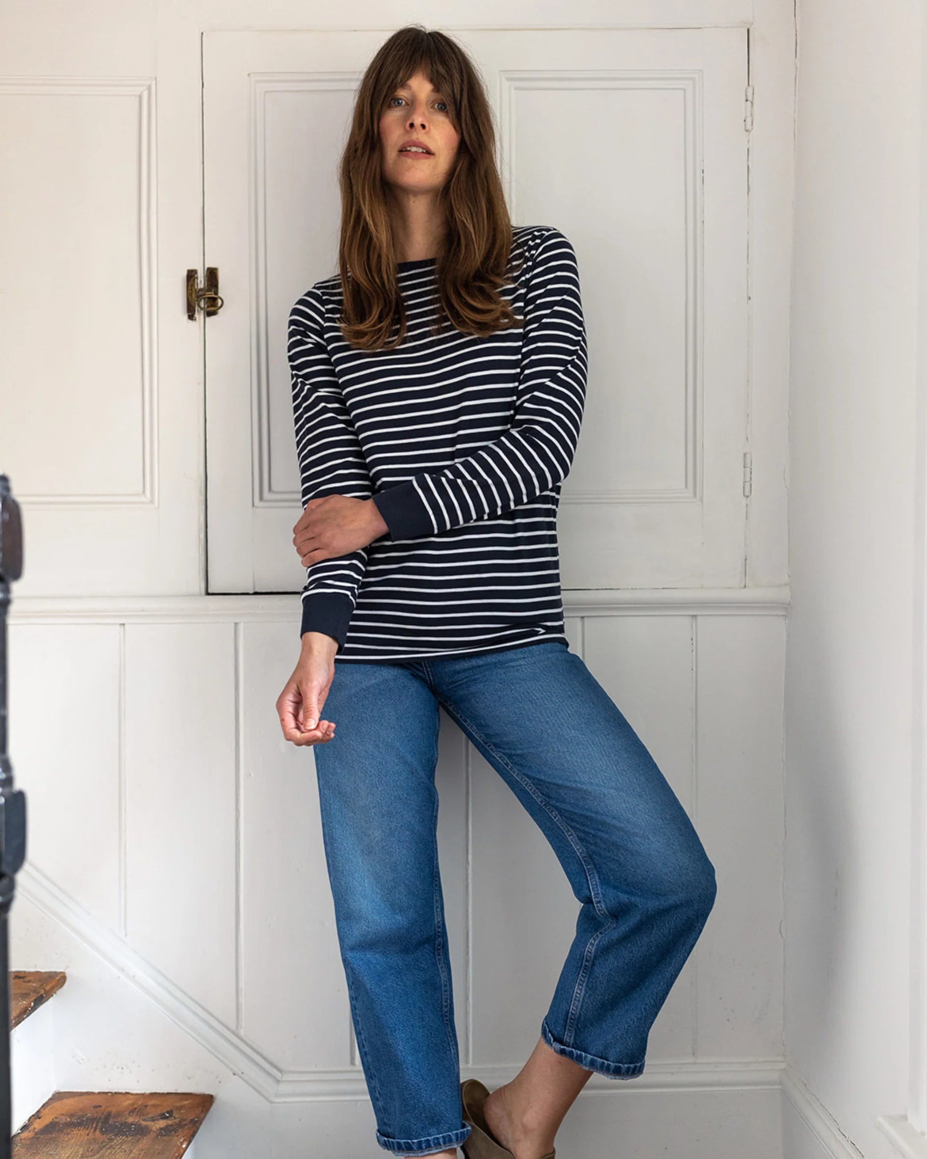 Audrey Organic Cotton White Breton T-Shirt