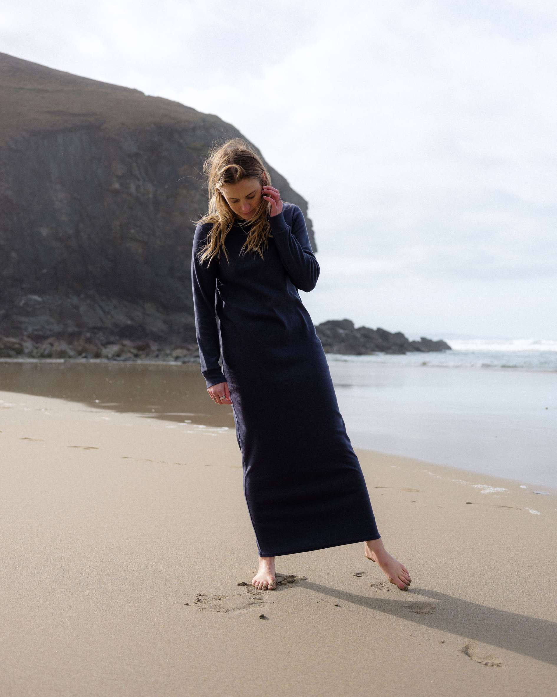 Lydia Luxe Rib Organic Cotton Navy Dress