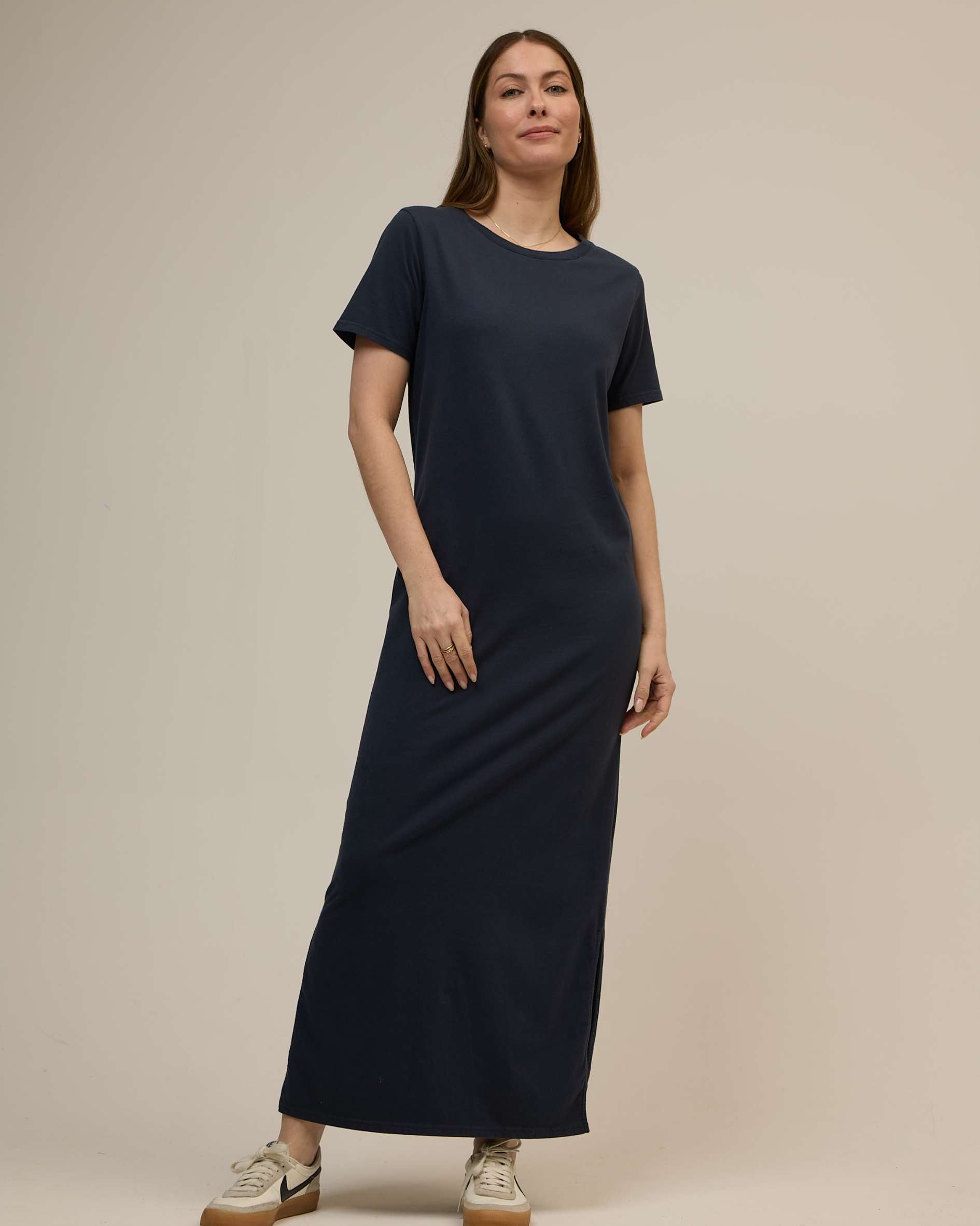Elle Organic Cotton Crew Neck T-Shirt Semi-Fitted Dress Navy