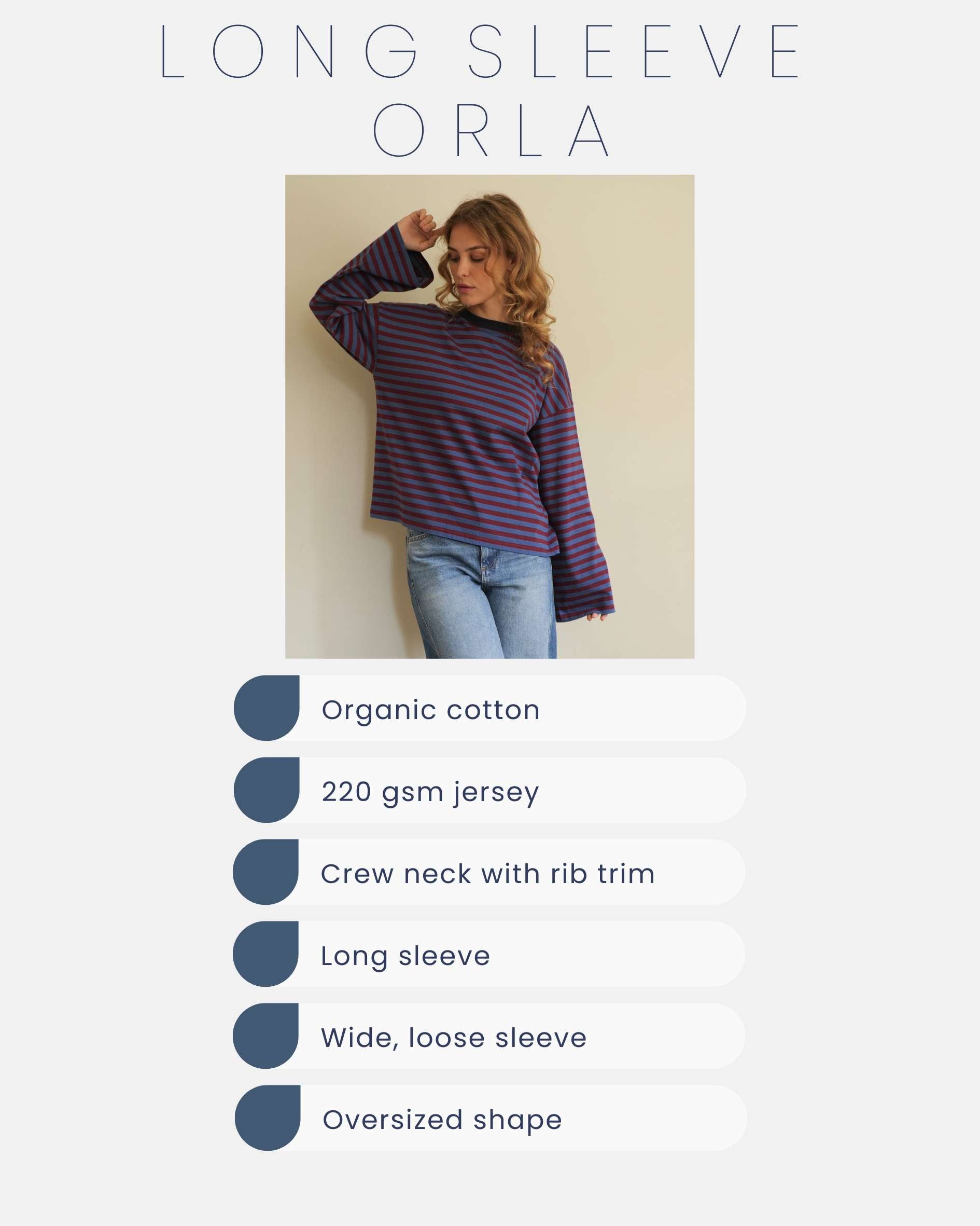 Orla Long Sleeve Midweight Organic Cotton Burgundy/Blue Stripe T-Shirt PRE-ORDER