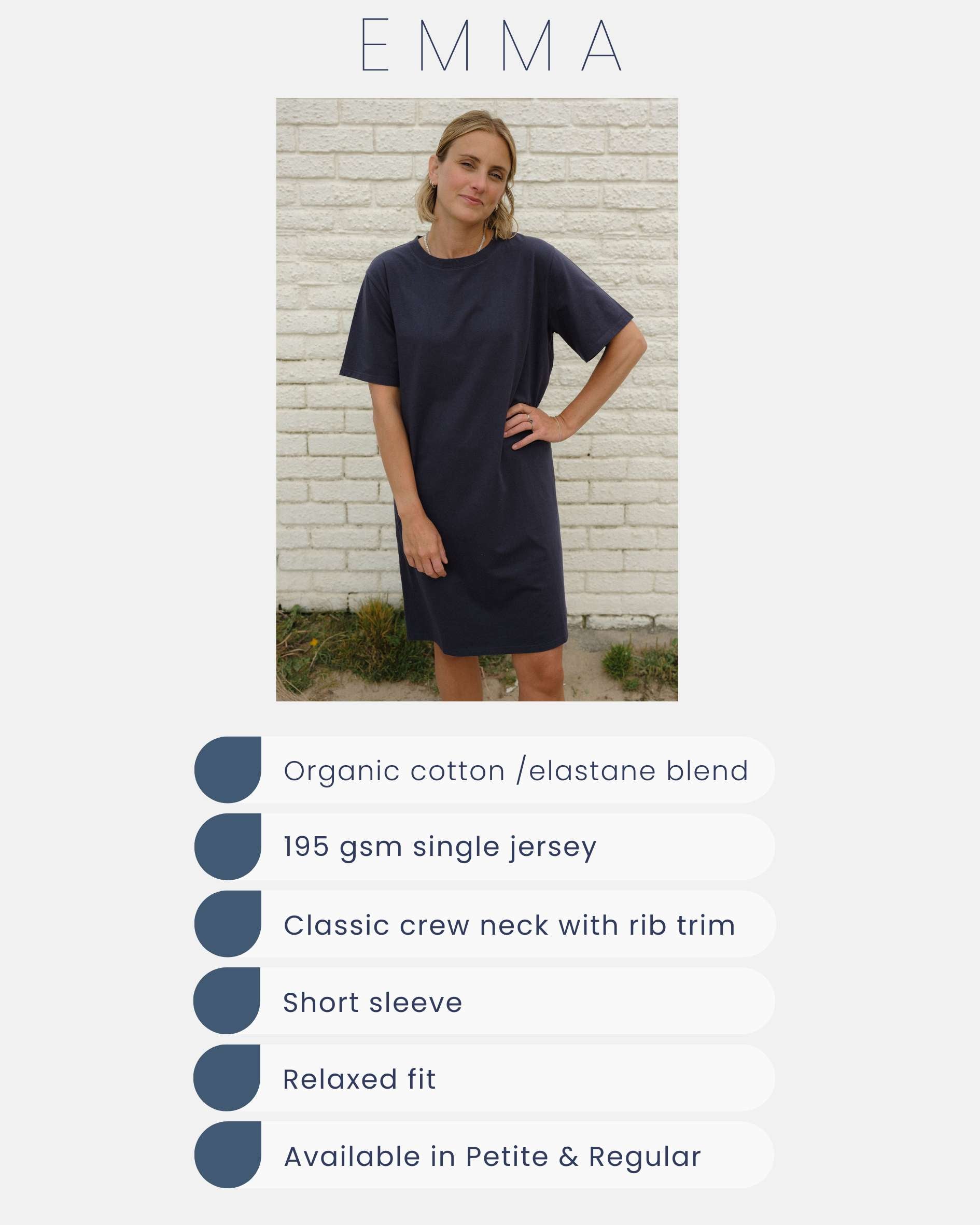 navy blue t shirt dress for women in organic cotton